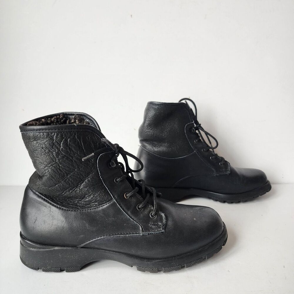 Toe Warmers Canada Black Leather Faux Fur Lined Lace Up Boots Womens Size 6.5 M